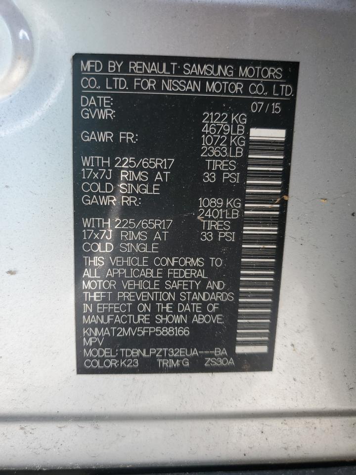 2015 Nissan Rogue S VIN: KNMAT2MV5FP588166 Lot: 81410795