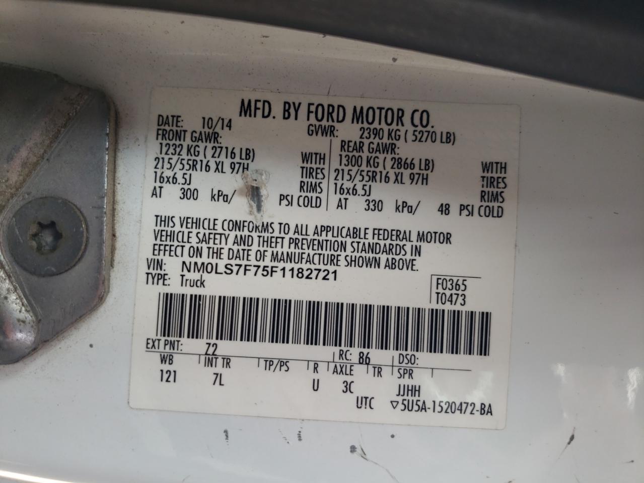 2015 Ford Transit Co VIN: NM0LS7F75F1182721 Lot: 80477035