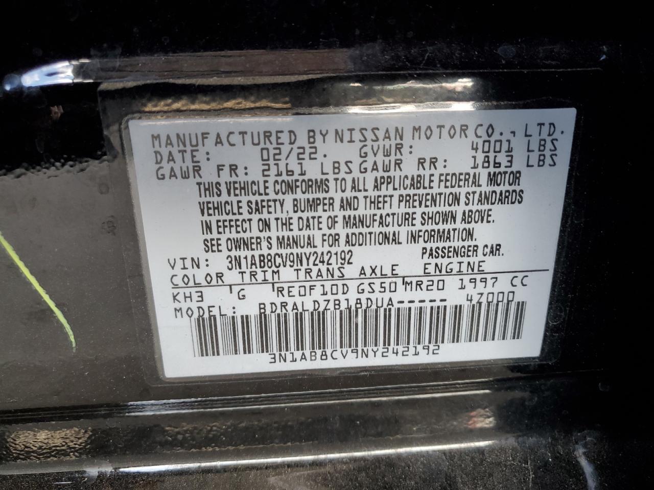 2022 Nissan Sentra Sv VIN: 3N1AB8CV9NY242192 Lot: 81780565