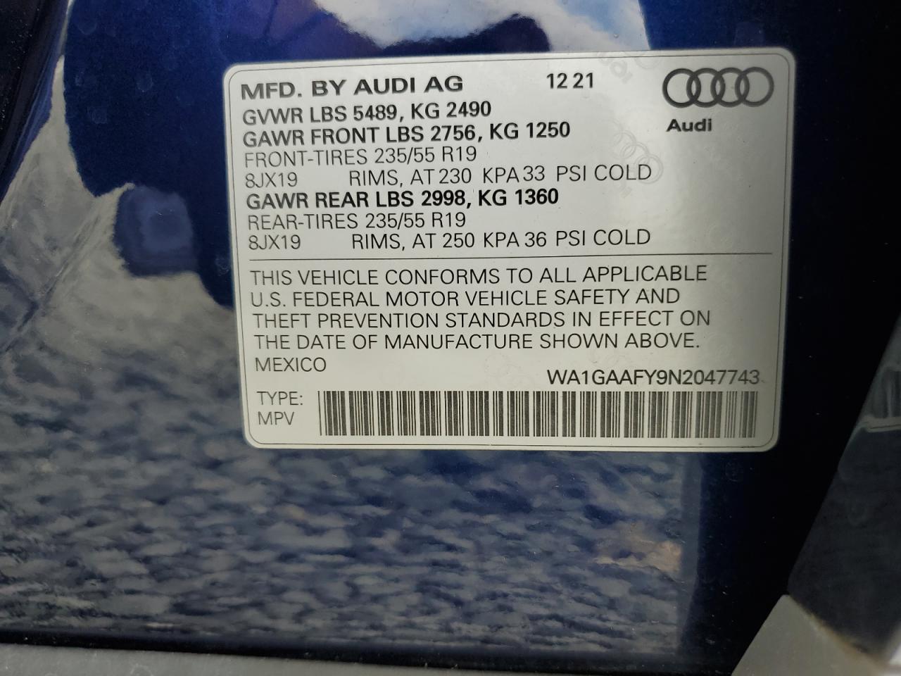 2022 Audi Q5 Premium 45 VIN: WA1GAAFY9N2047743 Lot: 81902095