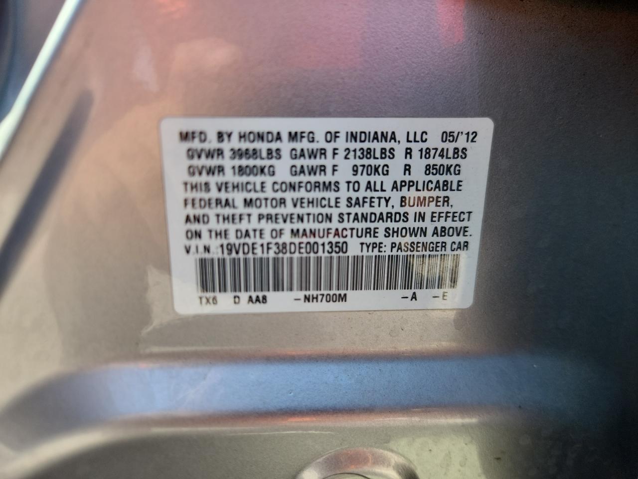 2013 Acura Ilx 20 VIN: 19VDE1F38DE001350 Lot: 71217465