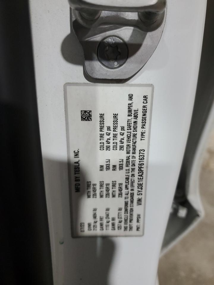 2023 Tesla Model 3 VIN: 5YJ3E1EA3PF616373 Lot: 71715835