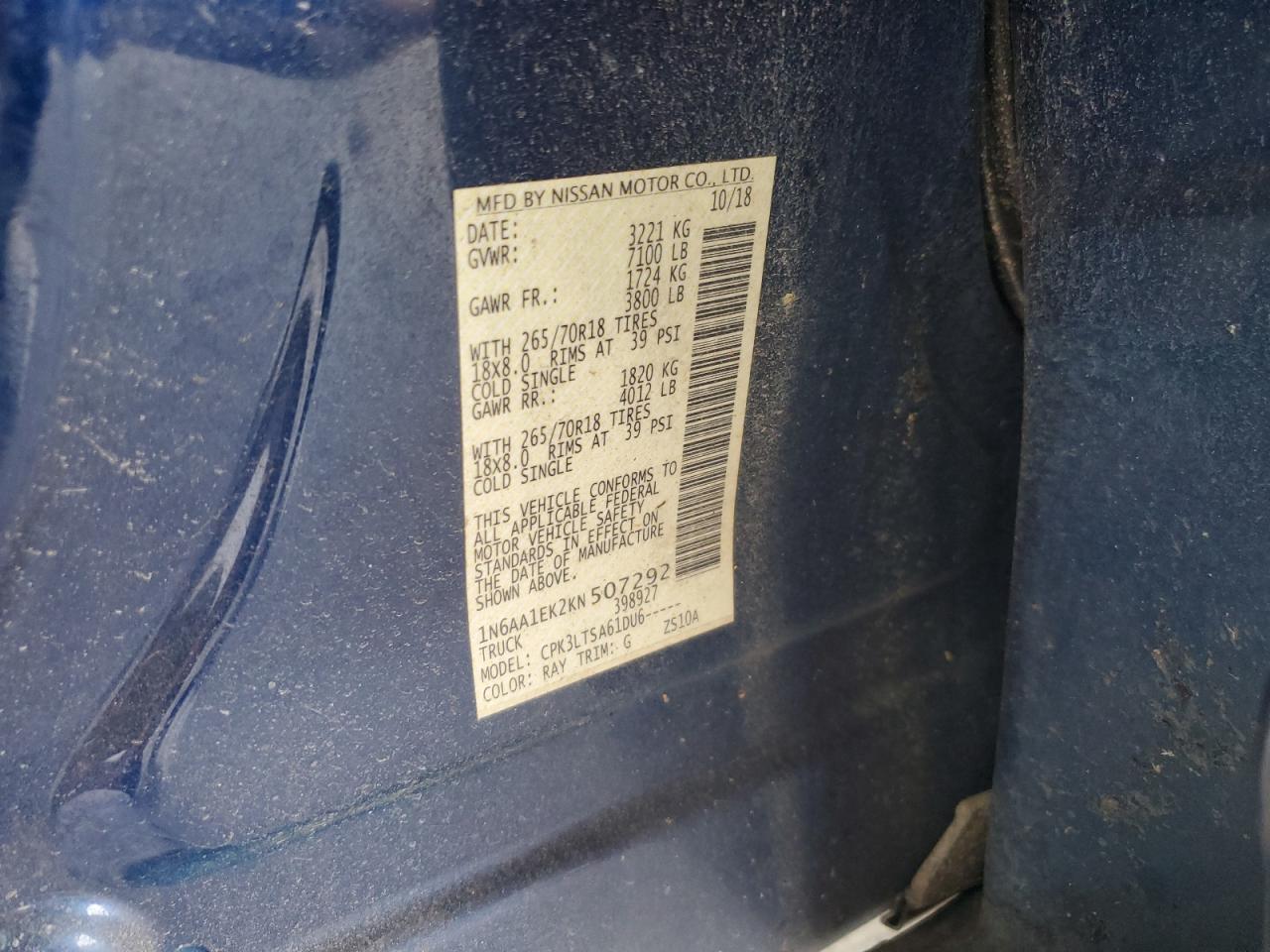 2019 Nissan Titan S VIN: 1N6AA1EK2KN507292 Lot: 81308805