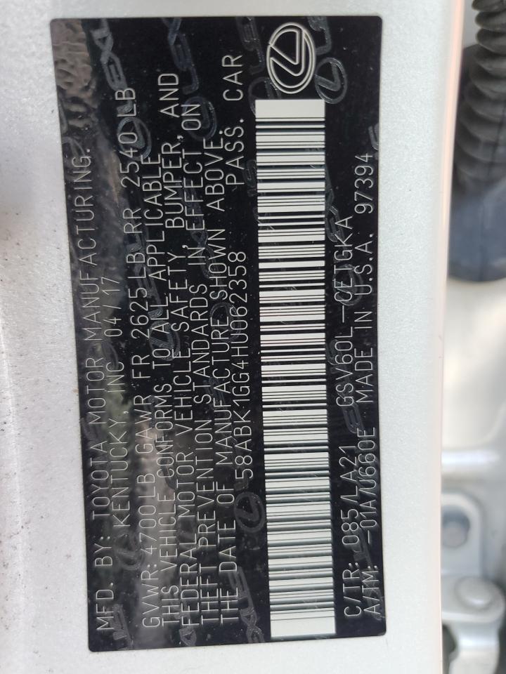 2017 Lexus Es 350 VIN: 58ABK1GG4HU062358 Lot: 71475605