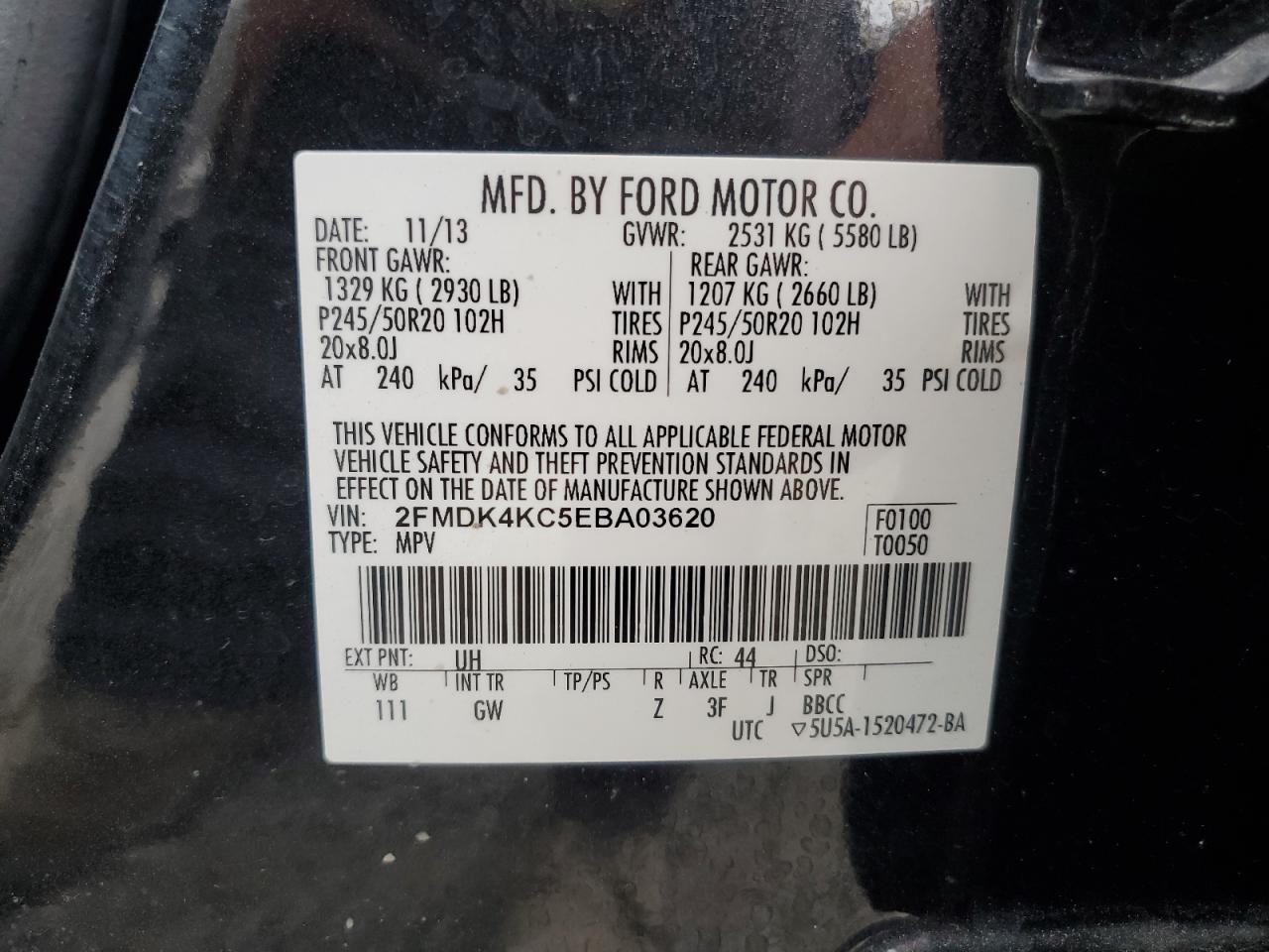 2014 Ford Edge Limited VIN: 2FMDK4KC5EBA03620 Lot: 71541065