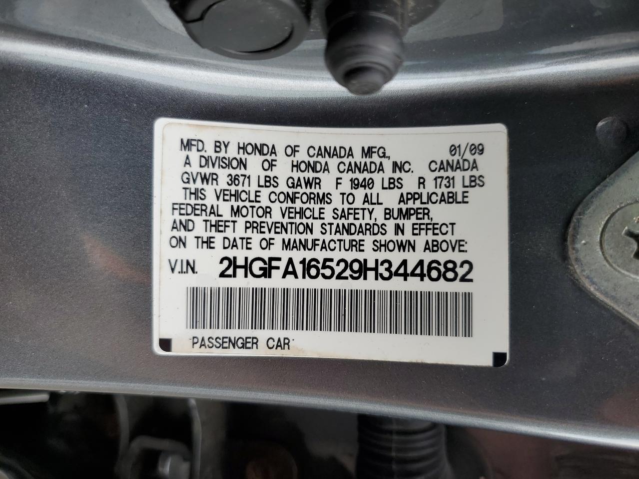 2009 Honda Civic Lx VIN: 2HGFA16529H344682 Lot: 81577135