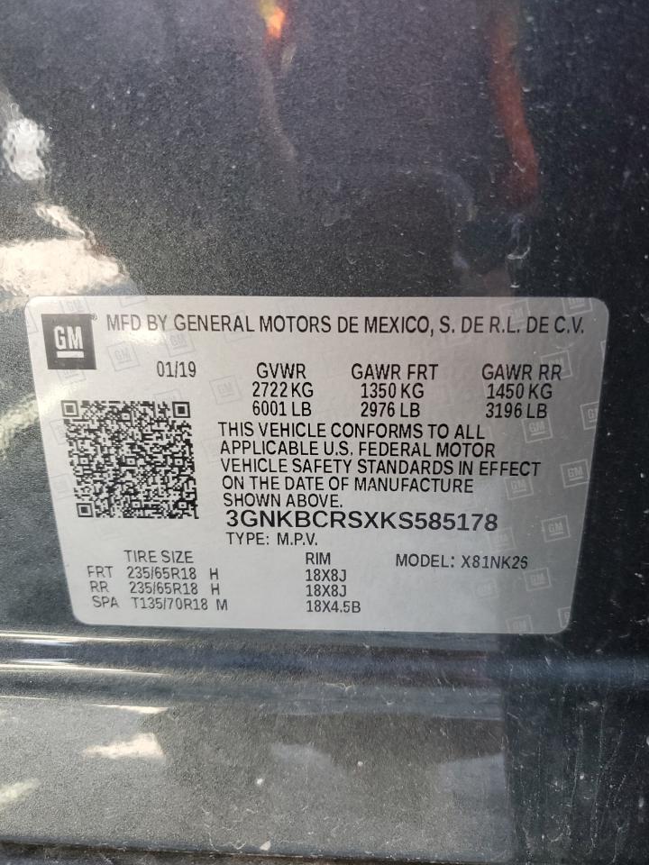 2019 Chevrolet Blazer 2Lt VIN: 3GNKBCRSXKS585178 Lot: 81299165