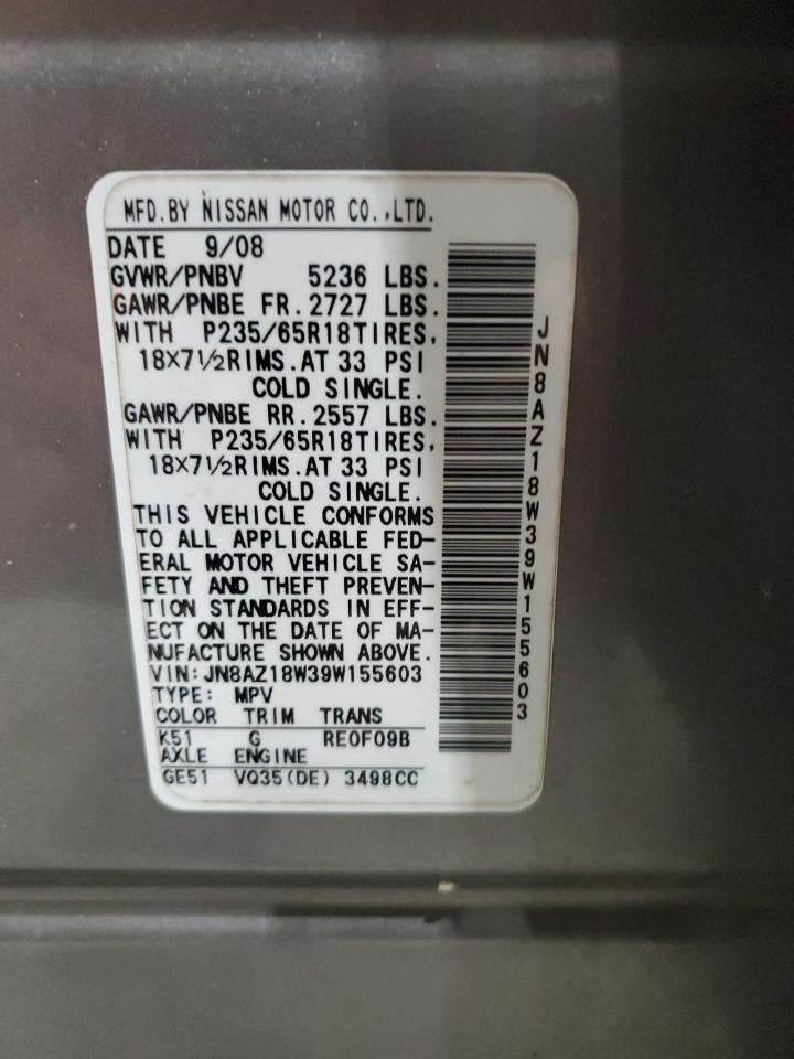 2009 Nissan Murano S VIN: JN8AZ18W39W155603 Lot: 82065935