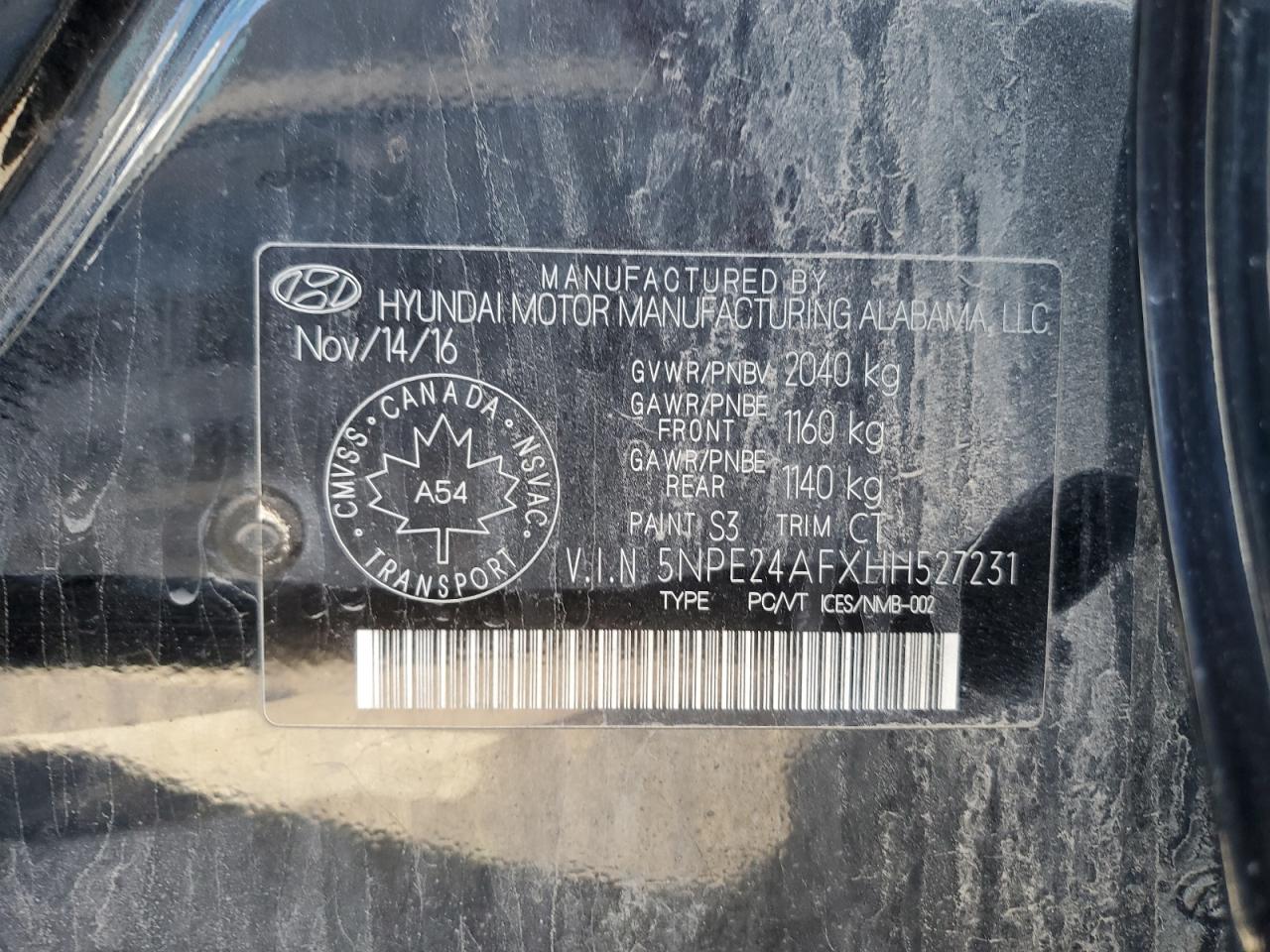 2017 Hyundai Sonata Se VIN: 5NPE24AFXHH527231 Lot: 84261835