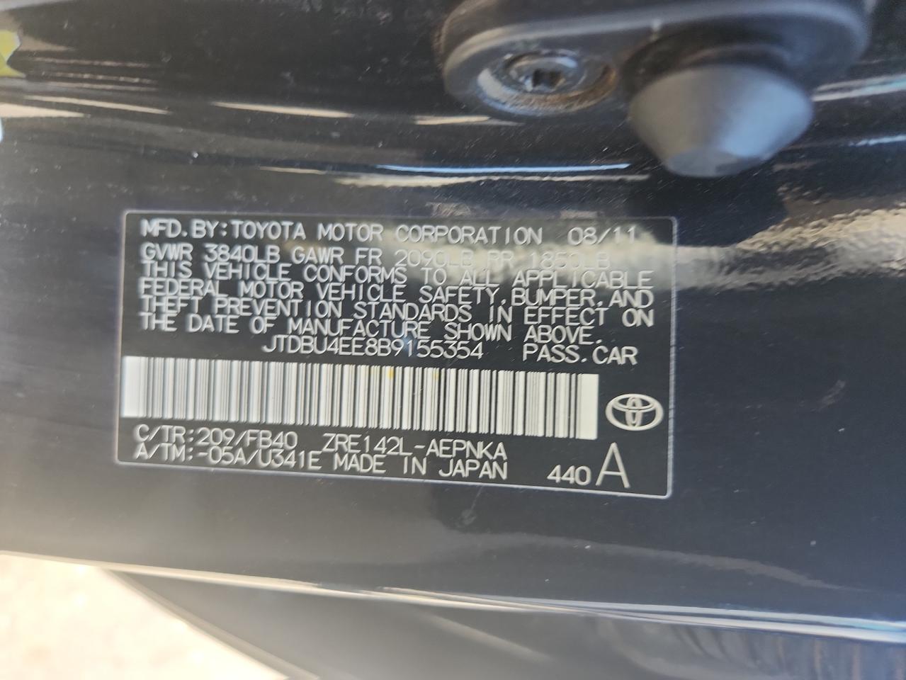 2011 Toyota Corolla Base VIN: JTDBU4EE8B9155354 Lot: 81148445