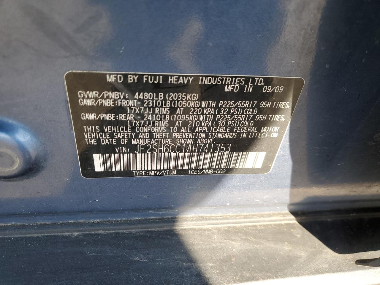 2010 Subaru Forester 2.5X Premium VIN: JF2SH6CC1AH741353 Lot: 81843835