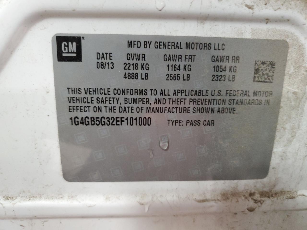 2014 Buick Lacrosse VIN: 1G4GB5G32EF101000 Lot: 71927075