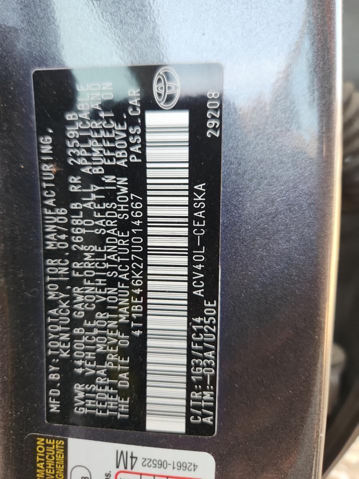 2007 Toyota Camry Ce VIN: 4T1BE46K274014667 Lot: 81526715