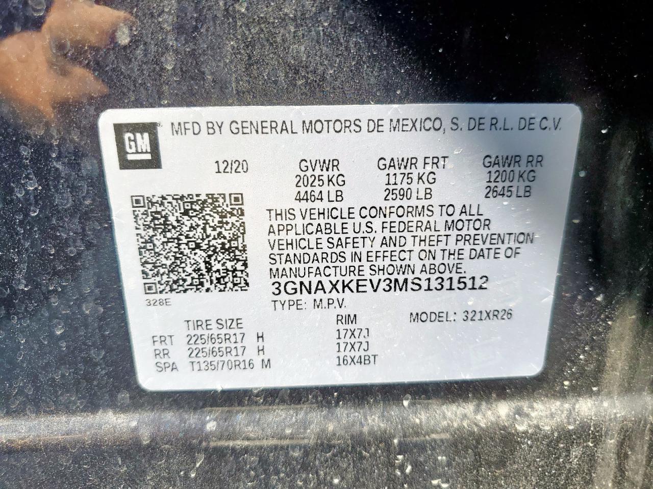 2021 Chevrolet Equinox Lt VIN: 3GNAXKEV3MS131512 Lot: 70866835