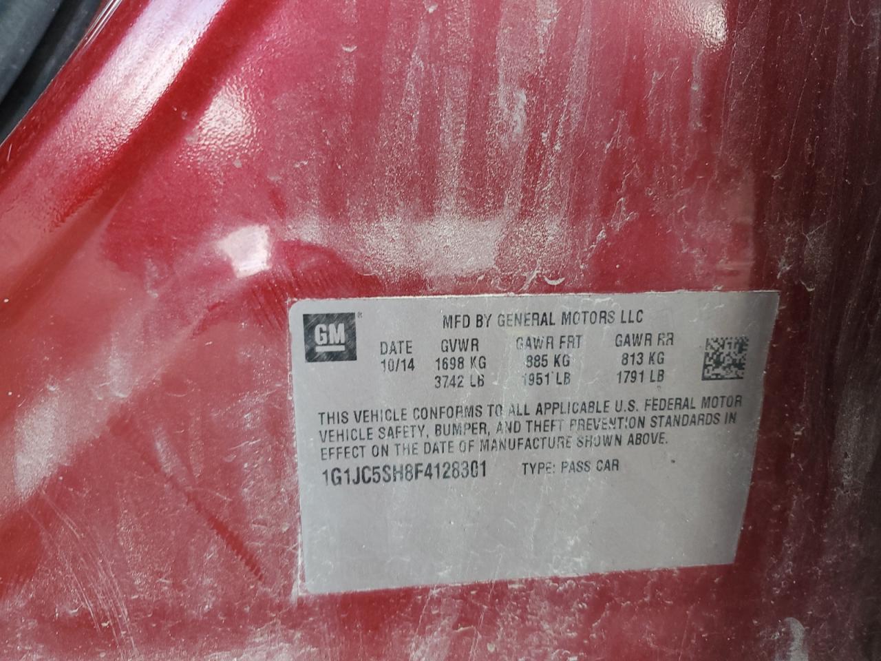 2015 Chevrolet Sonic Lt VIN: 1G1JC5SH8F4128301 Lot: 81758445