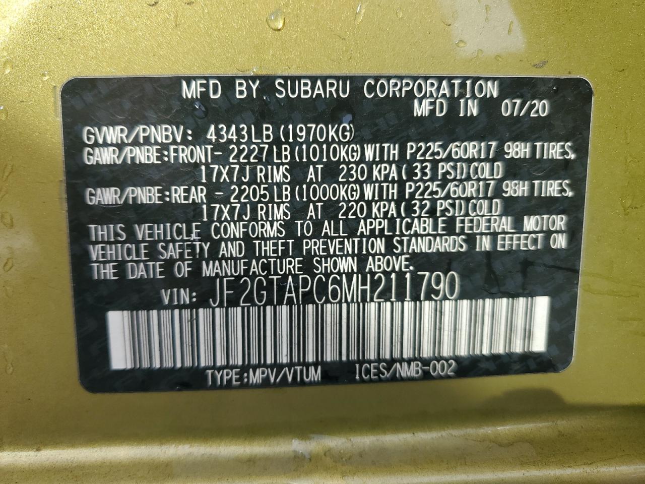 2021 Subaru Crosstrek Premium VIN: JF2GTAPC6MH211790 Lot: 80604495