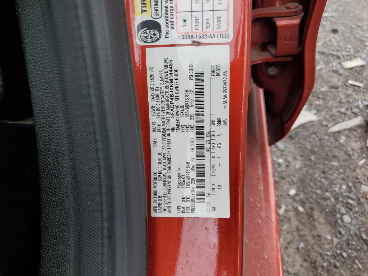 2019 Ford Fiesta Se VIN: 3FADP4BJ0KM144485 Lot: 81331885