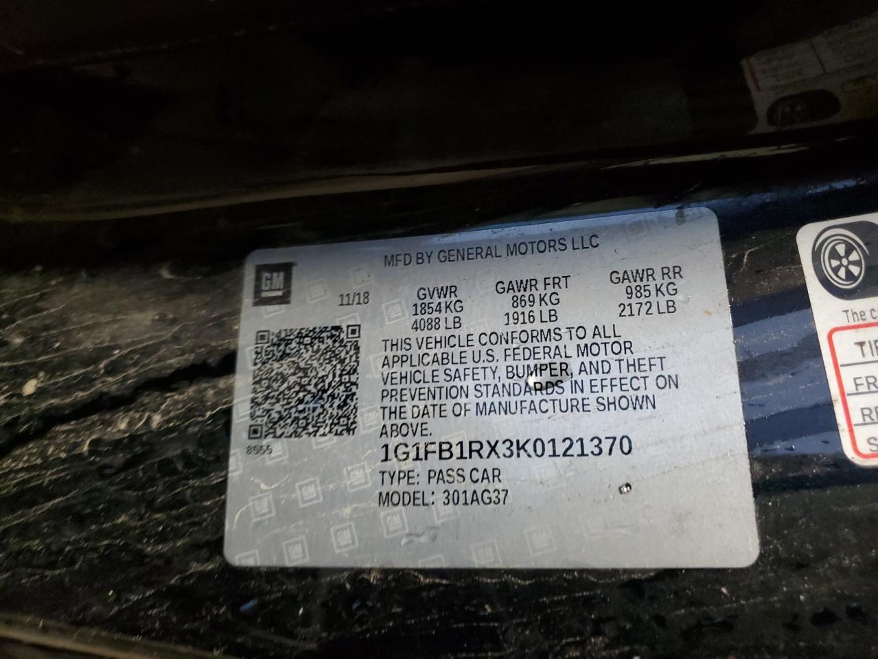 2019 Chevrolet Camaro Ls VIN: 1G1FB1RX3K0121370 Lot: 81649155