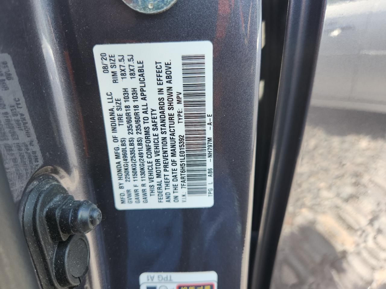 2020 Honda Cr-V Ex VIN: 7FART6H51LE015392 Lot: 81801975