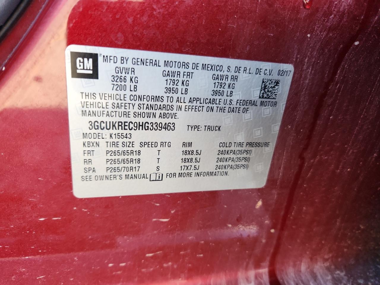 2017 Chevrolet Silverado K1500 Lt VIN: 3GCUKREC9HG339463 Lot: 81457305