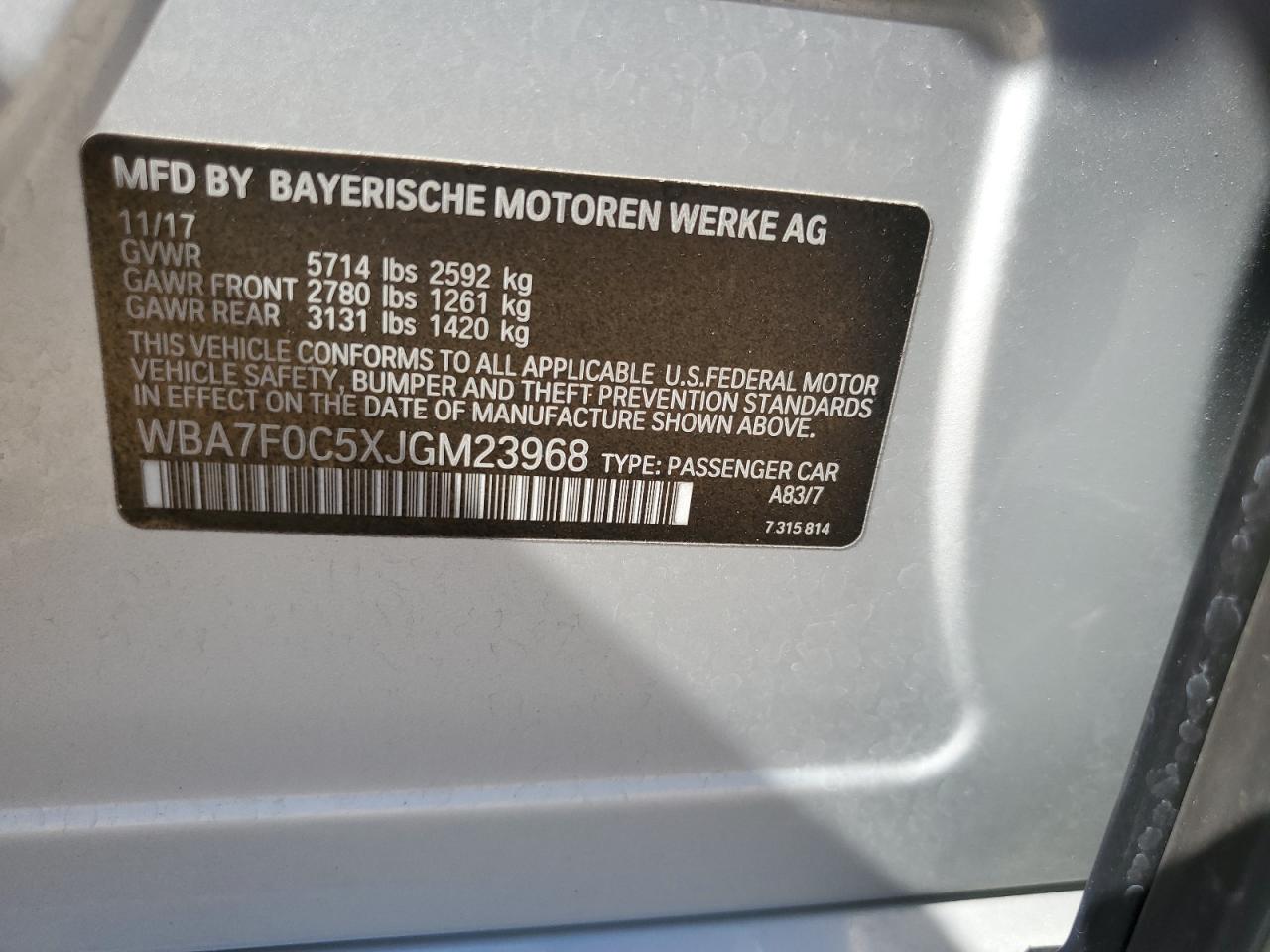 2018 BMW 750 I VIN: WBA7F0C5XJGM23968 Lot: 71518115