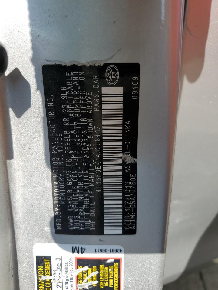 2010 Toyota Camry Base VIN: 4T1BF3EK1AU058417 Lot: 81044465