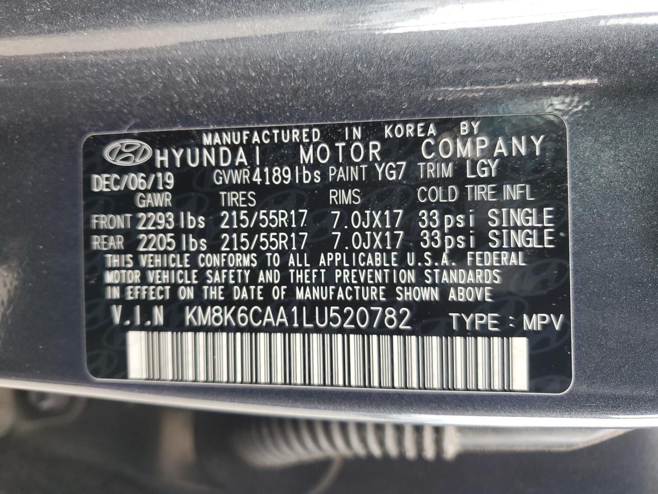 2020 Hyundai Kona Sel Plus VIN: KM8K6CAA1LU520782 Lot: 81842995