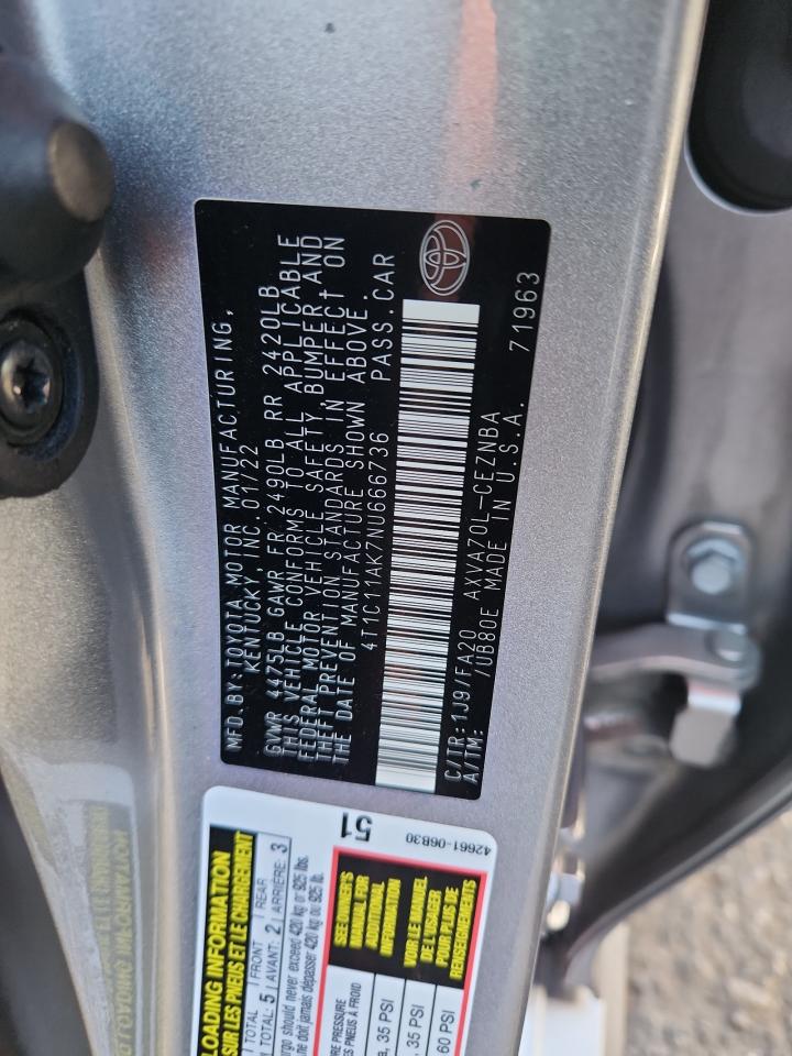 2022 Toyota Camry Le VIN: 4T1C11AK7NU666736 Lot: 71209215