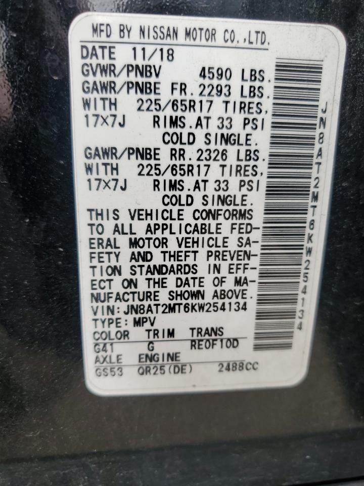 2019 Nissan Rogue S VIN: JN8AT2MT6KW254134 Lot: 71411335