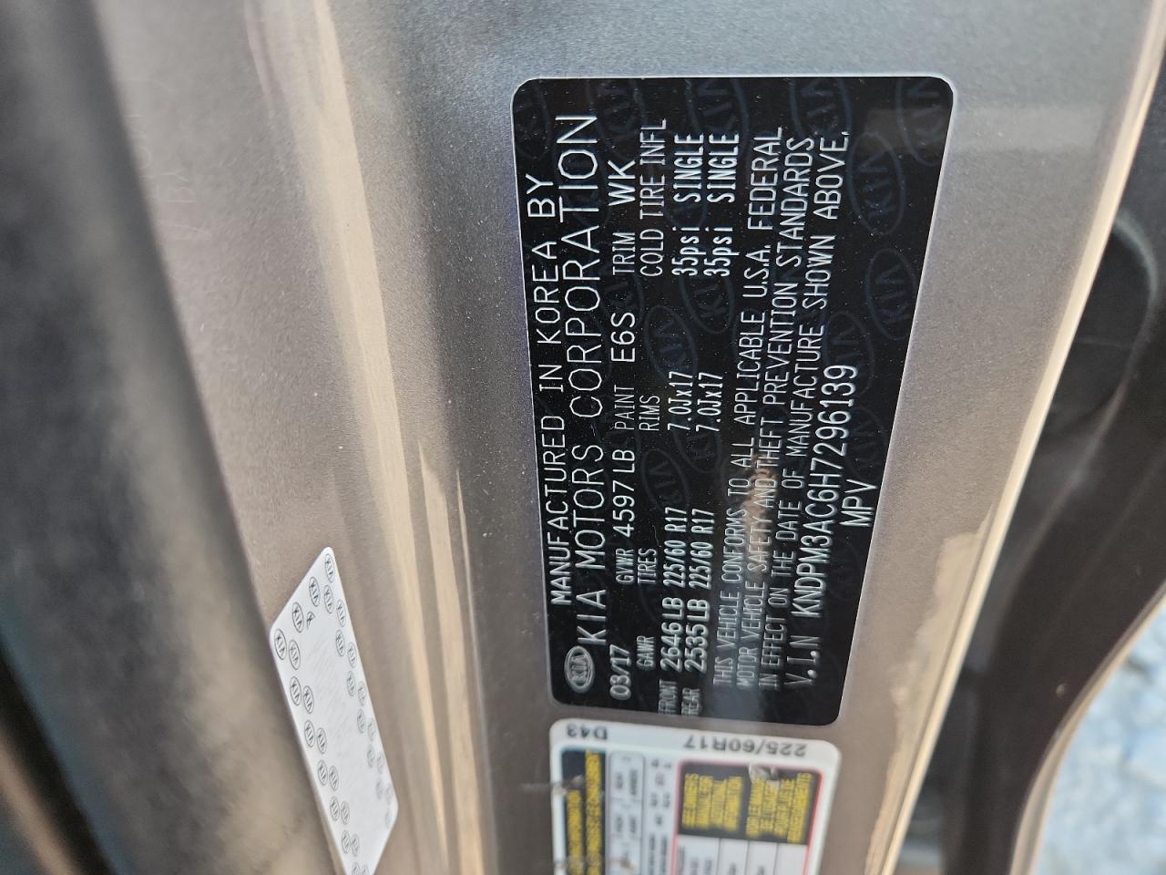 2017 Kia Sportage Lx VIN: KNDPM3AC6H7296139 Lot: 81621035