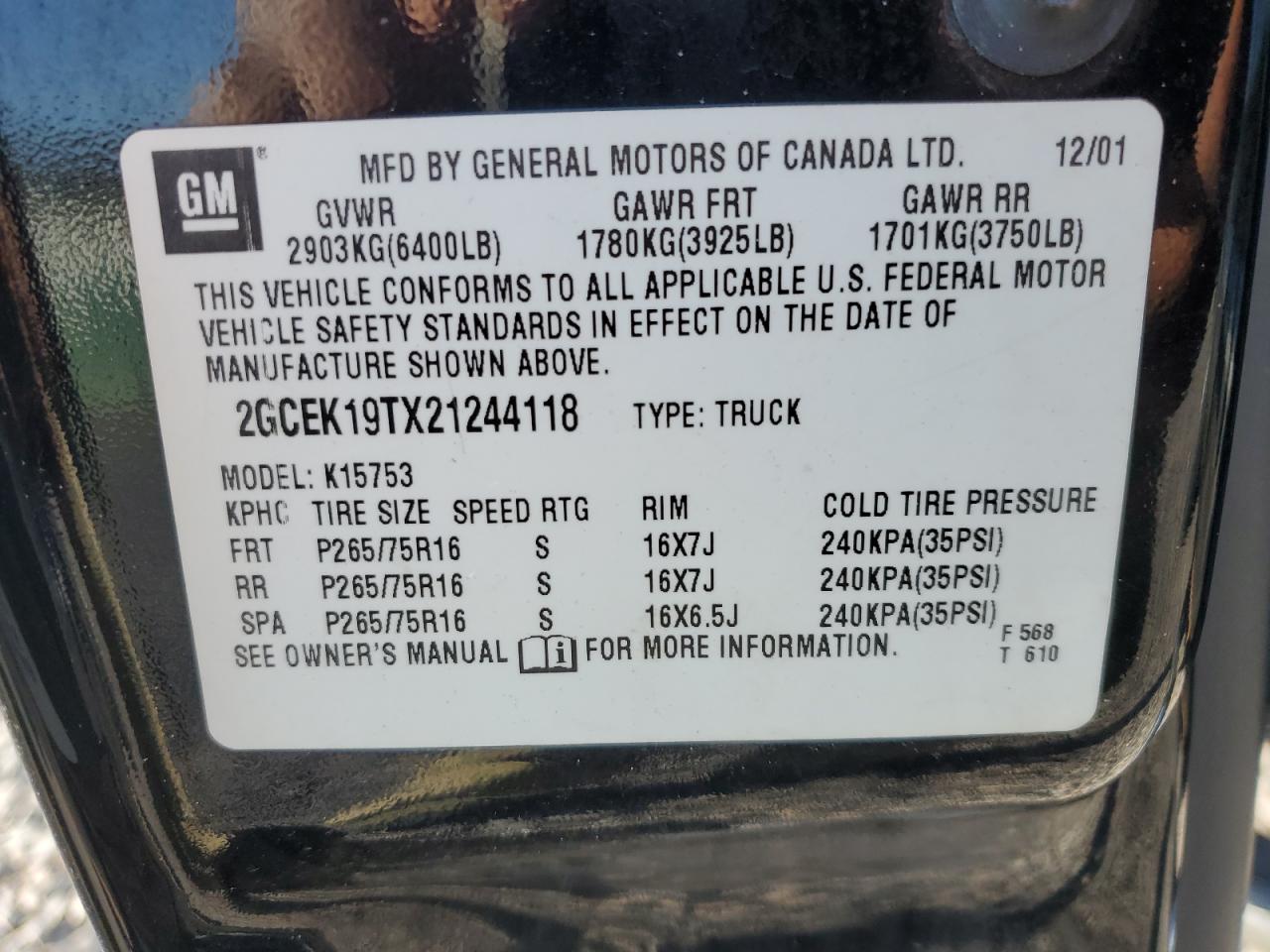 2002 Chevrolet Silverado K1500 VIN: 2GCEK19TX21244118 Lot: 81797025