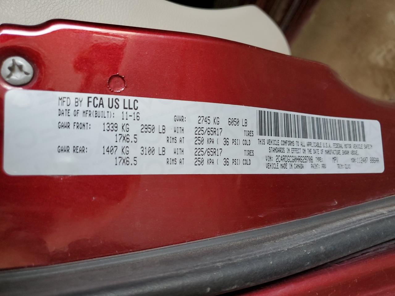 2017 Dodge Grand Caravan Sxt VIN: 2C4RDGCG0HR629708 Lot: 71361275