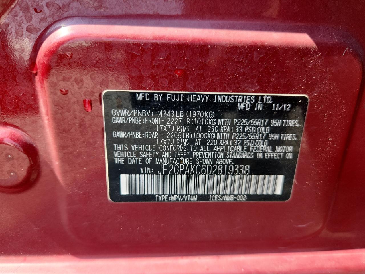 2013 Subaru Xv Crosstrek 2.0 Limited VIN: JF2GPAKC6D2819338 Lot: 71285355