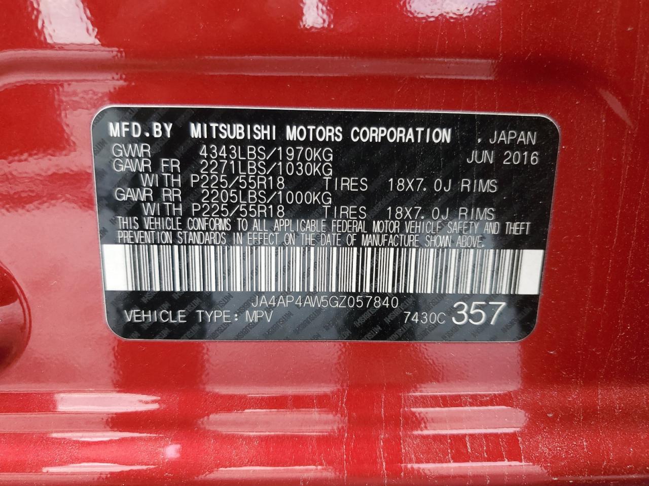 2016 Mitsubishi Outlander Sport Sel VIN: JA4AP4AW5GZ057840 Lot: 71681475