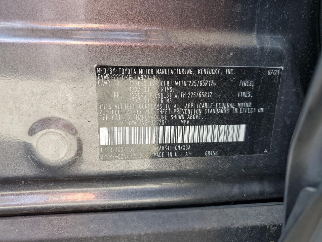 2021 Toyota Rav4 Le VIN: 4T3MWRFV3MU027041 Lot: 81150705