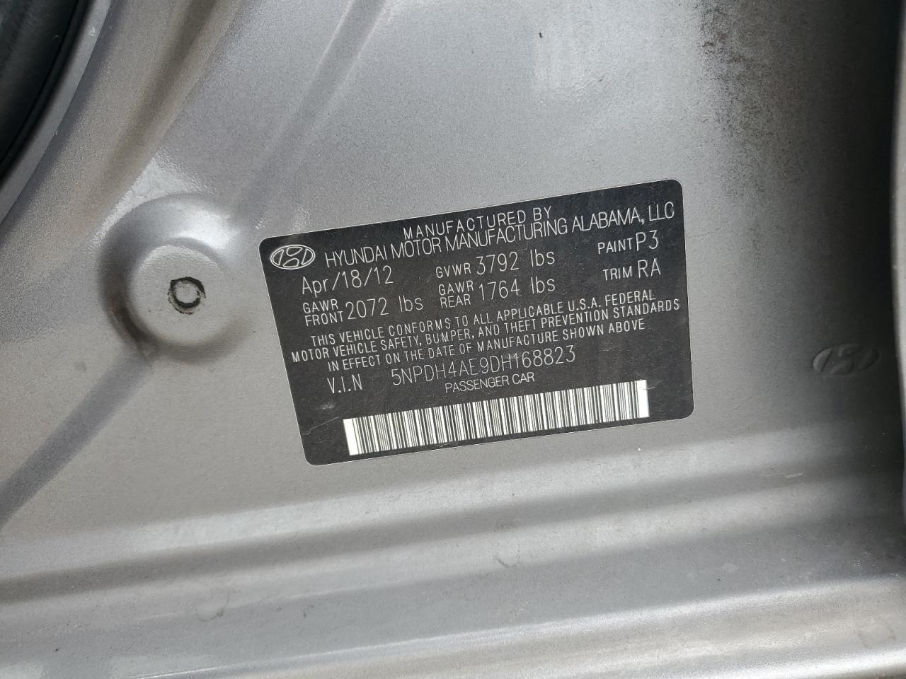 2013 Hyundai Elantra Gls VIN: 5NPDH4AE9DH168823 Lot: 80028715