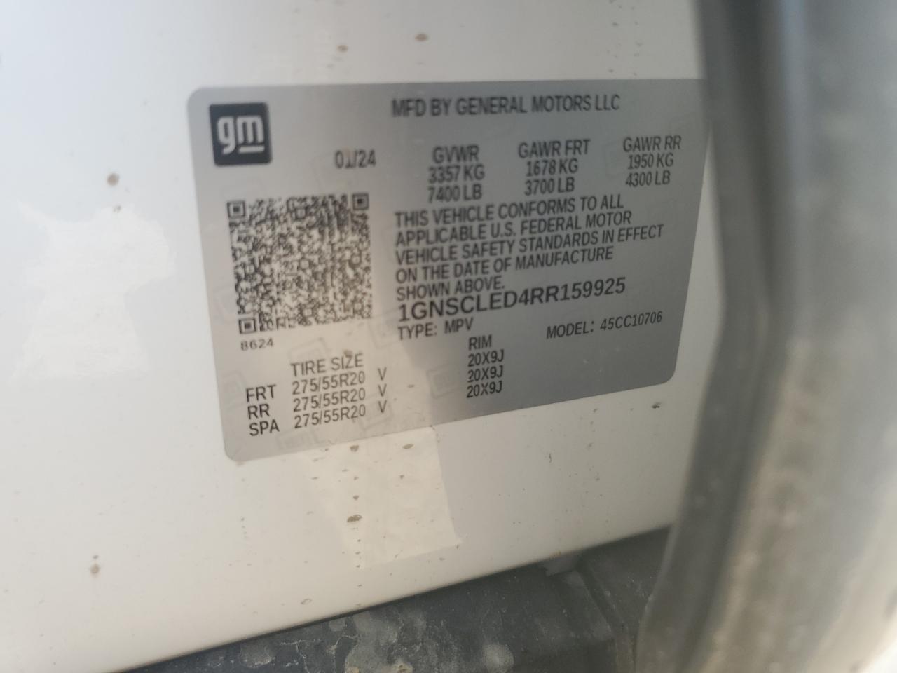 2024 Chevrolet Tahoe C1500 VIN: 1GNSCLED4RR159925 Lot: 69341015