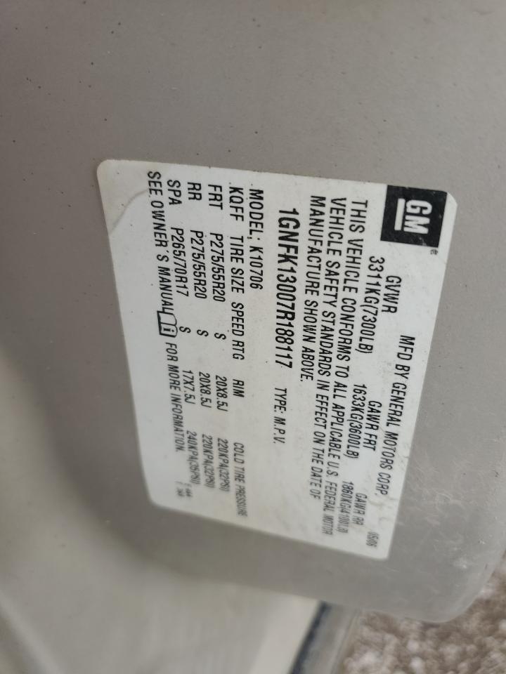 2007 Chevrolet Tahoe K1500 VIN: 1GNFK13007R188117 Lot: 81261905