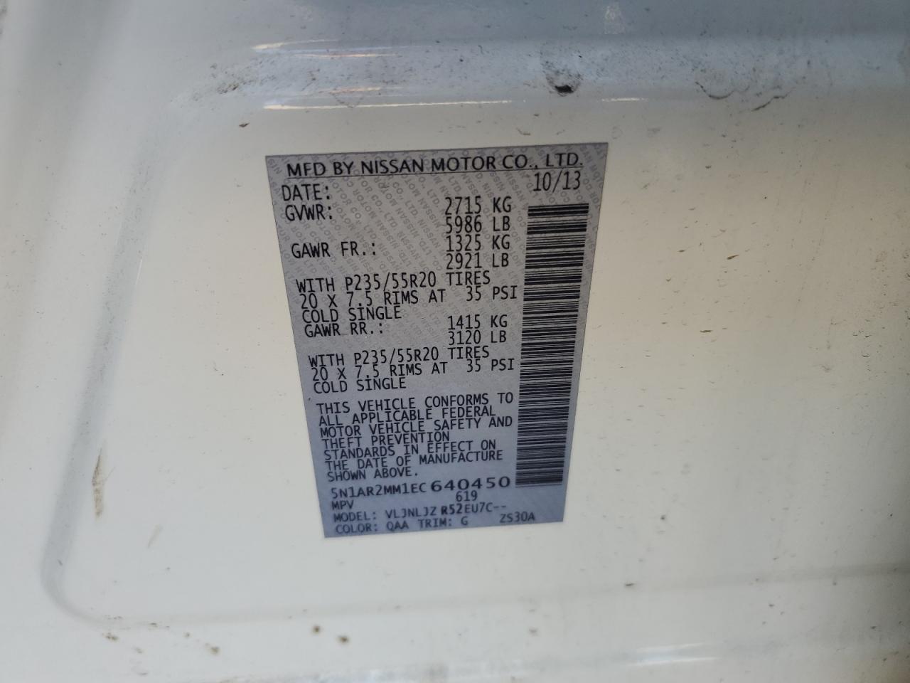 2014 Nissan Pathfinder S VIN: 5N1AR2MM1EC640450 Lot: 84392435