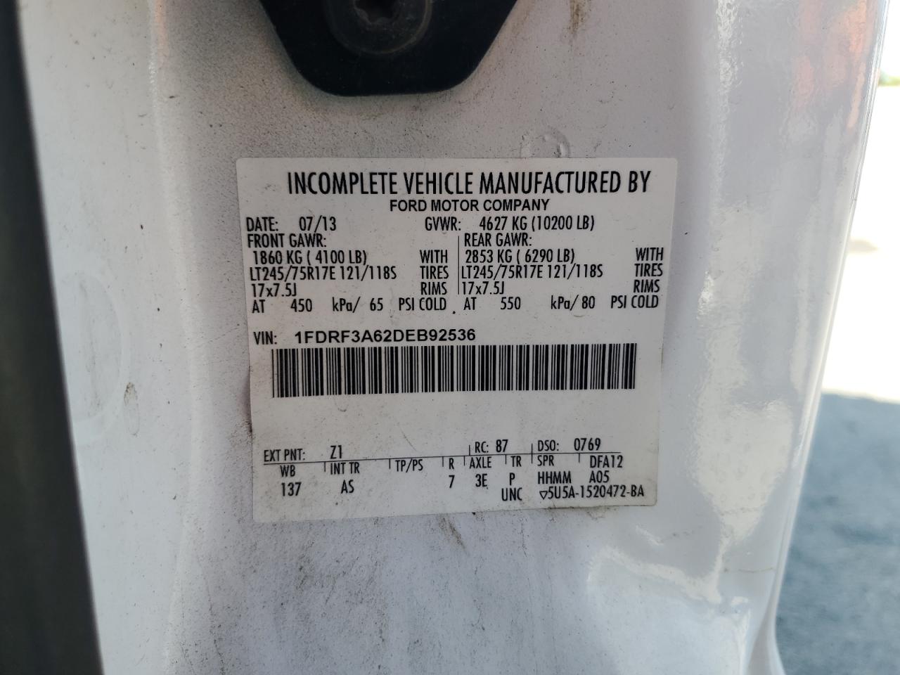 2013 Ford F350 Super Duty VIN: 1FDRF3A62DEB92536 Lot: 83864795