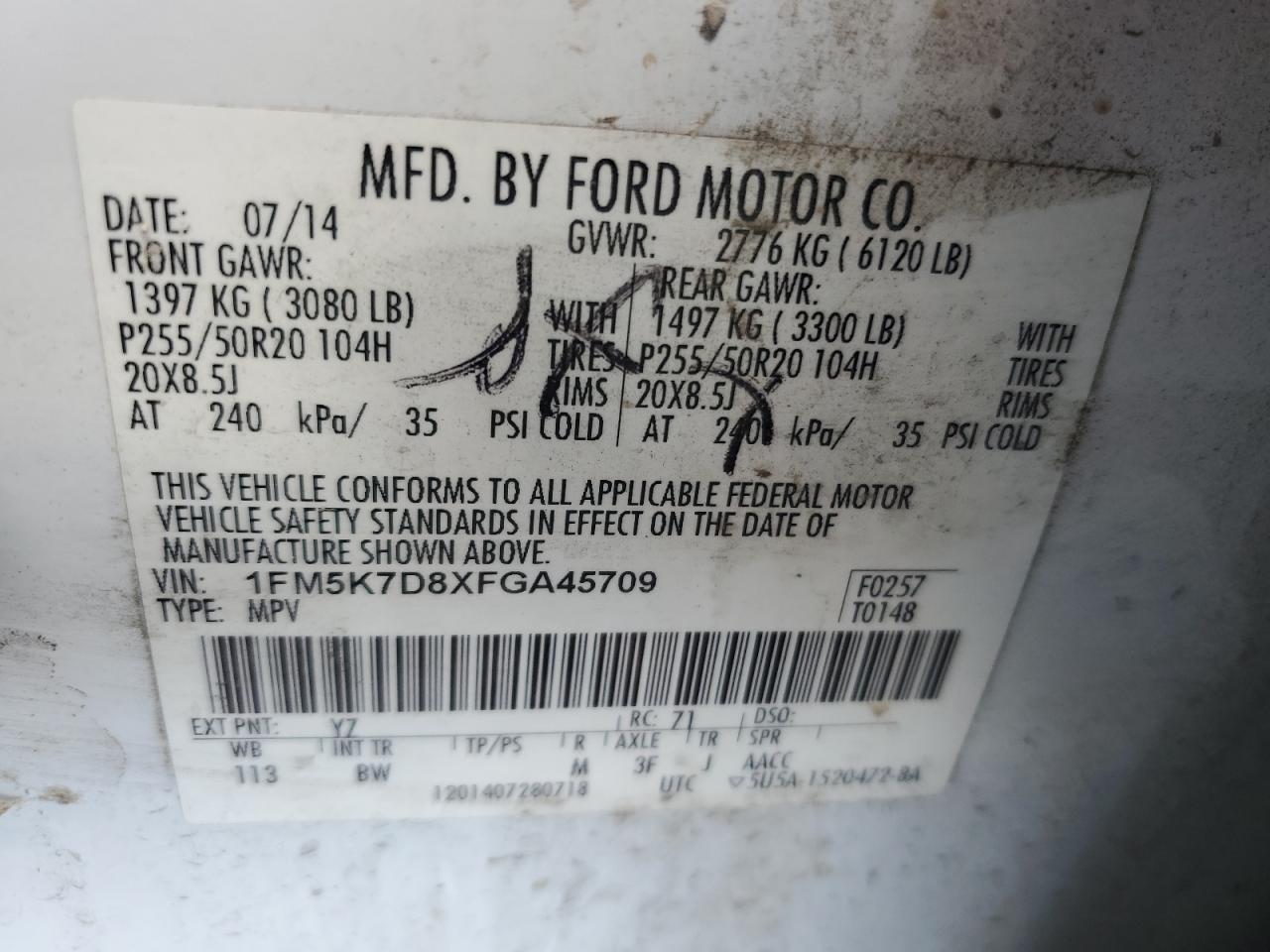 2015 Ford Explorer Xlt VIN: 1FM5K7D8XFGA45709 Lot: 71456105