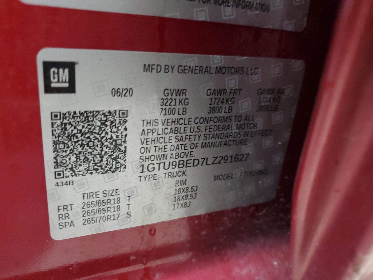 2020 GMC Sierra K1500 Sle VIN: 1GTU9BED7LZ291627 Lot: 70928095