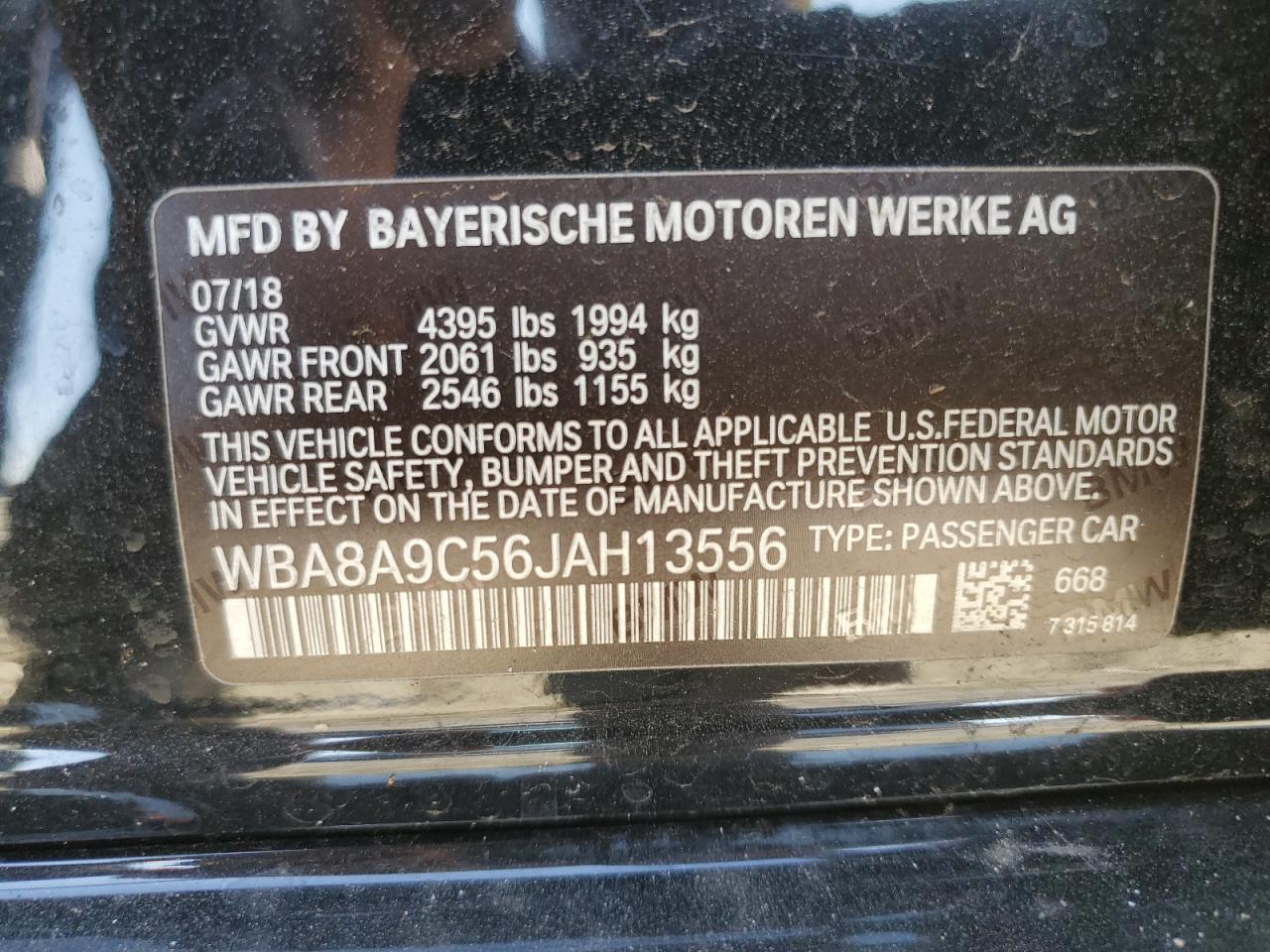 2018 BMW 320 I VIN: WBA8A9C56JAH13556 Lot: 80169975