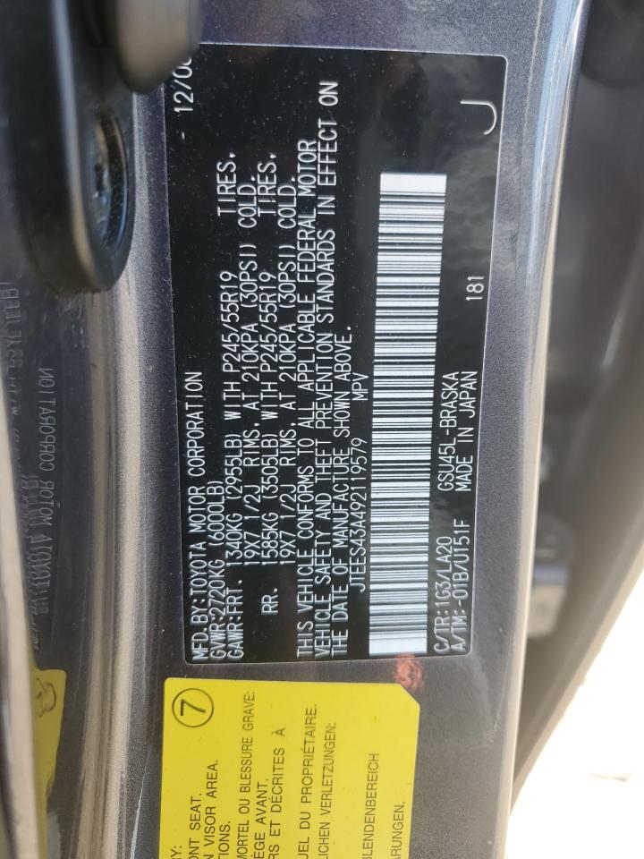 2009 Toyota Highlander Sport VIN: JTEES43A492119579 Lot: 81067405