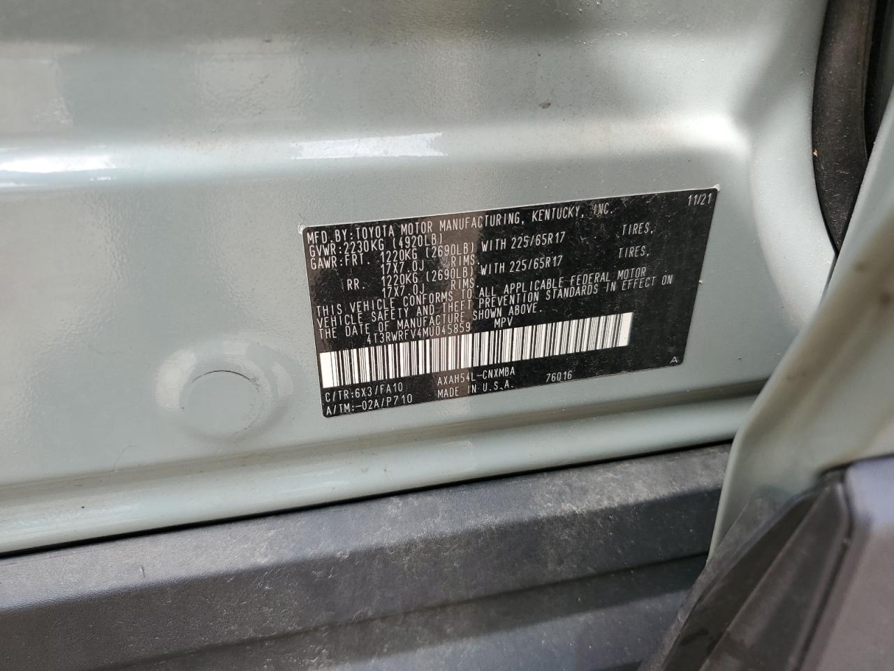 2021 Toyota Rav4 Xle VIN: 4T3RWRFV4MU045859 Lot: 80036655