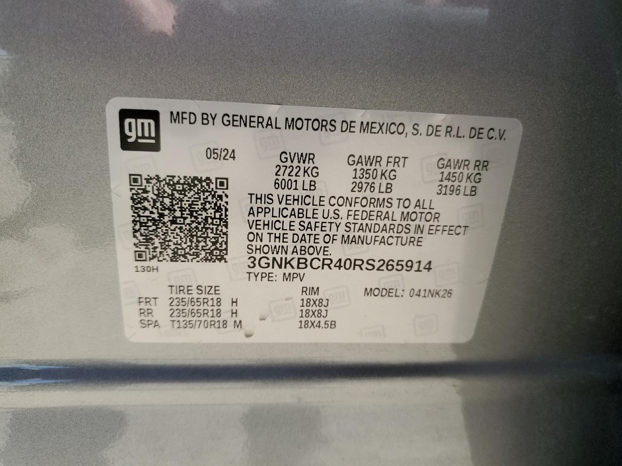 2024 Chevrolet Blazer 2Lt VIN: 3GNKBCR40RS265914 Lot: 81869855