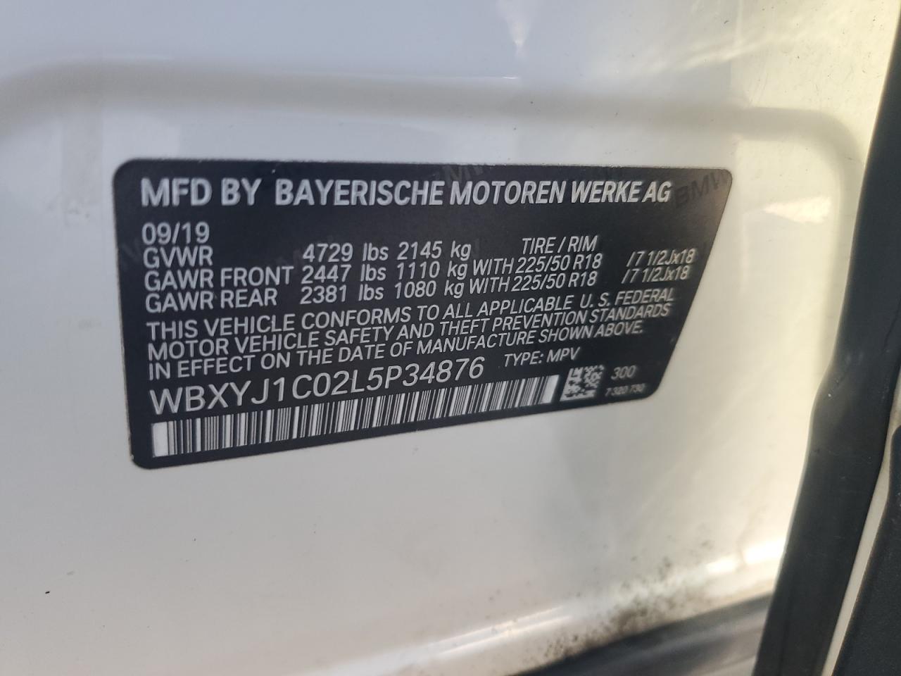 2020 BMW X2 xDrive28I VIN: WBXYJ1C02L5P34876 Lot: 81832685