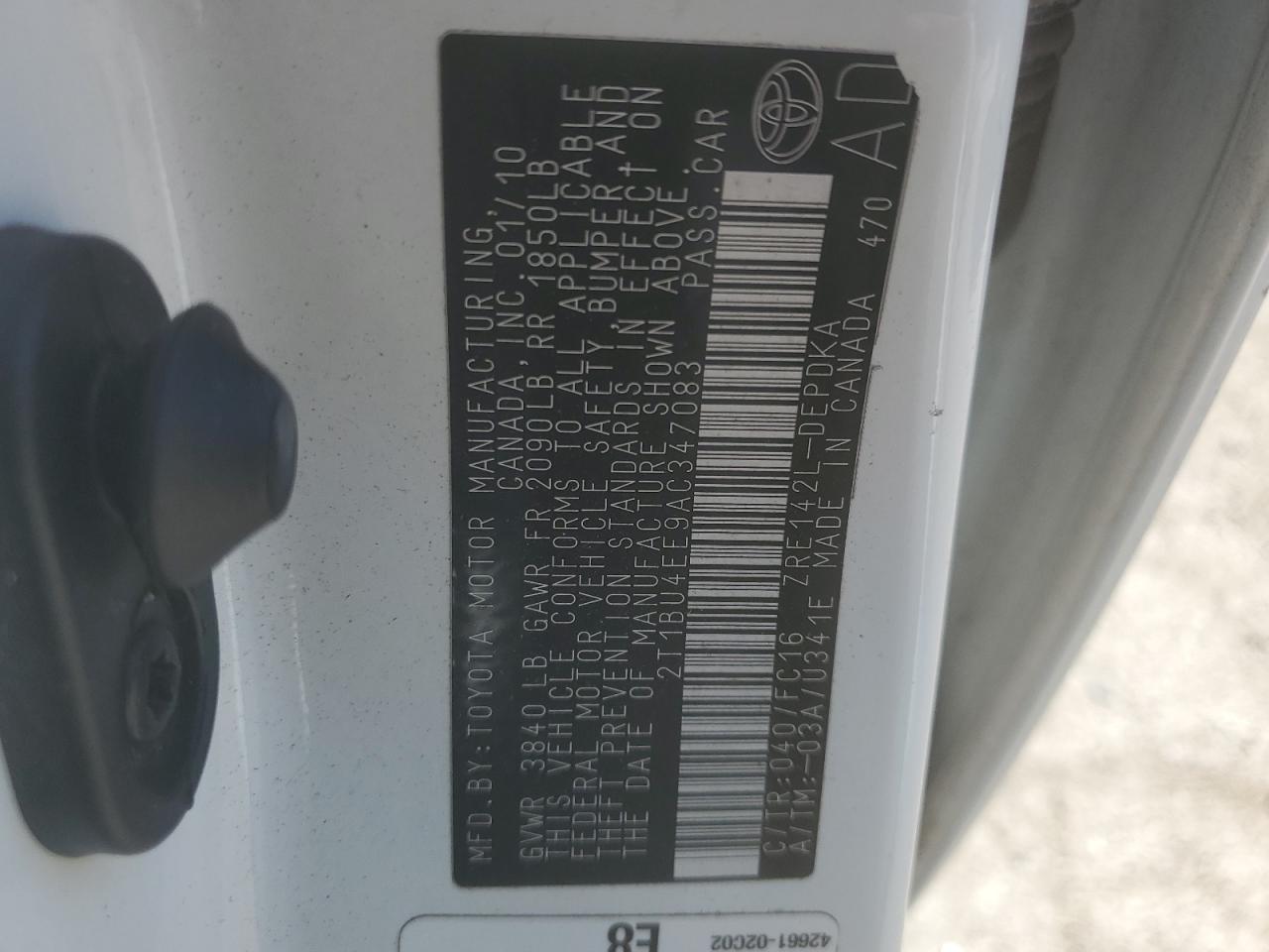 2010 Toyota Corolla Base VIN: 2T1BU4EE9AC347083 Lot: 80179385