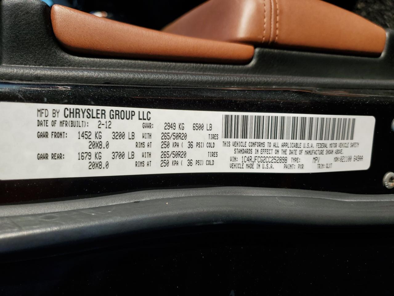 2012 Jeep Grand Cherokee Overland VIN: 1C4RJFCG2CC252898 Lot: 80726185