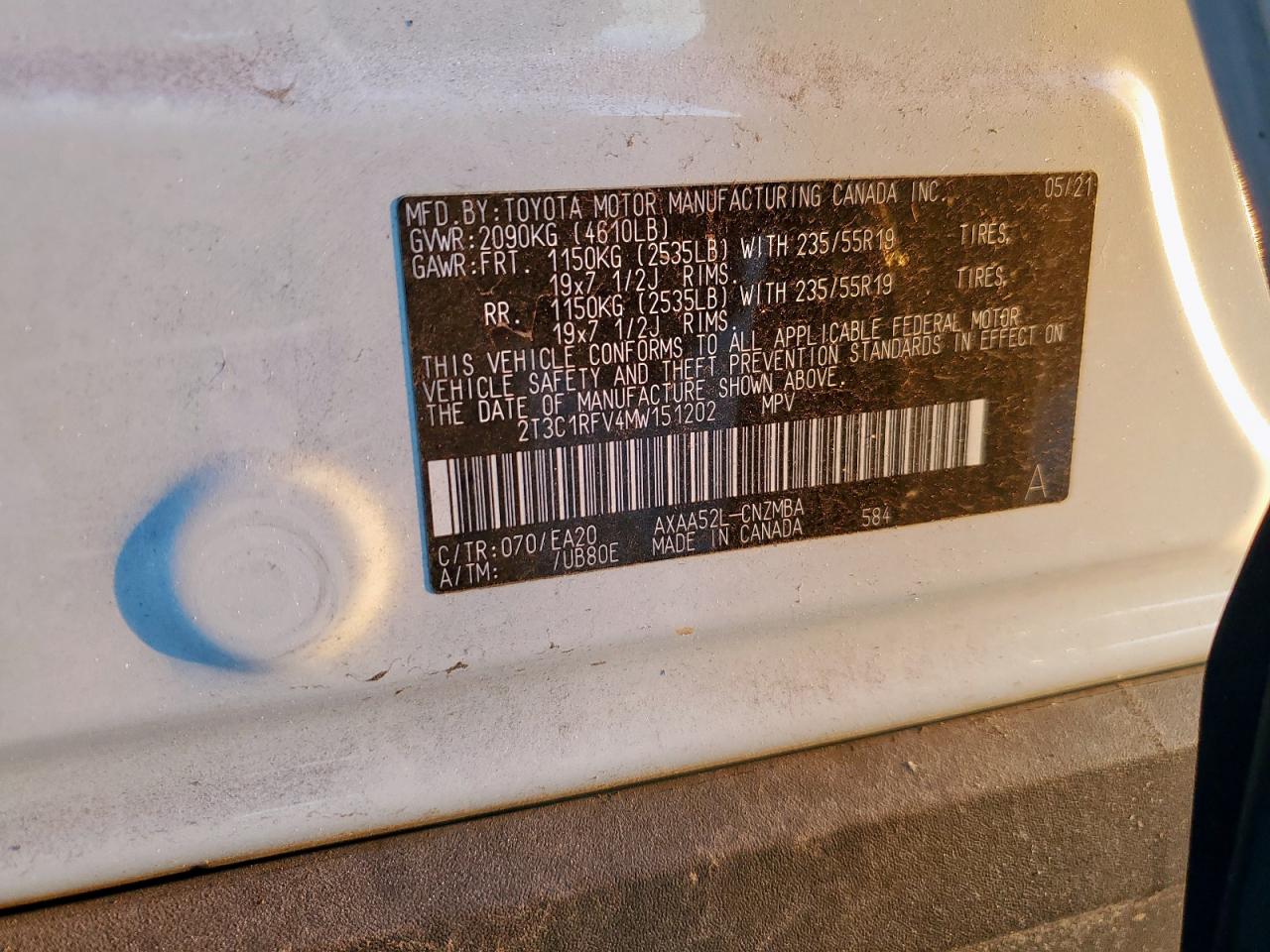 2021 Toyota Rav4 Xle Premium VIN: 2T3C1RFV4MW151202 Lot: 80010555